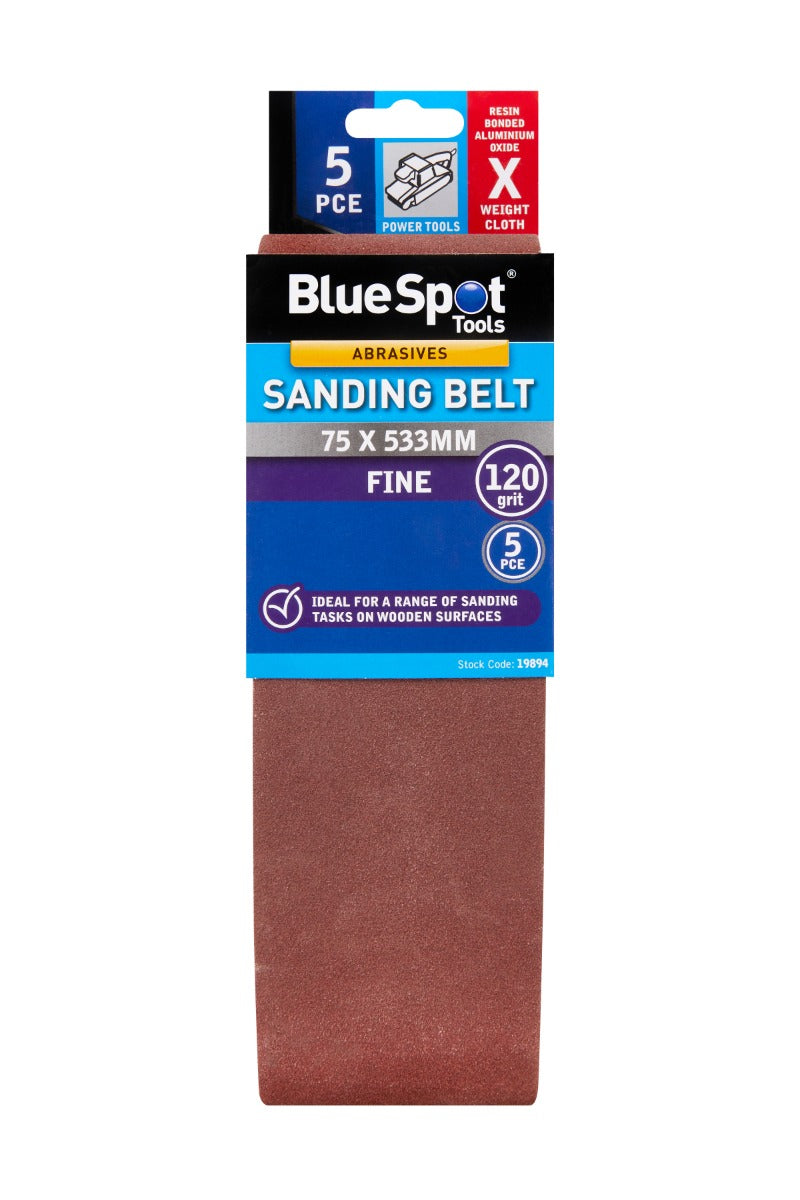 Blue Spot Tools 5 PCE 75 x 533mm Sanding Belt 120 Grit