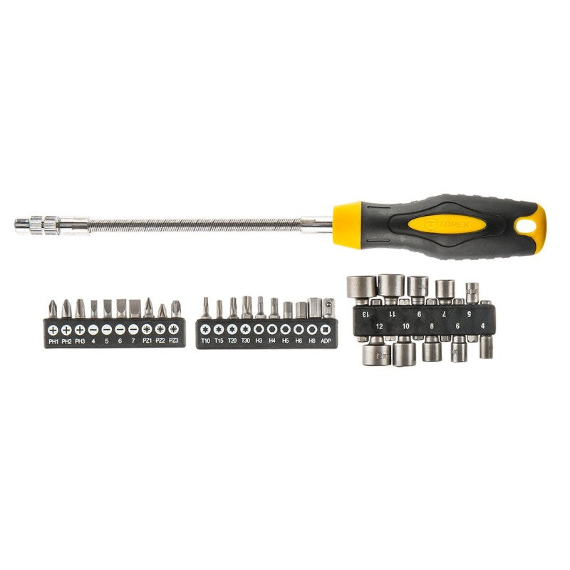 TOPEX Screwdriver with flexible shank, set 31 screwdriver bits and sockets — 39D865