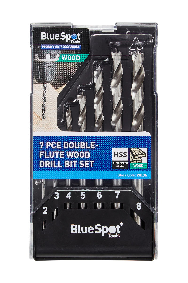 Blue Spot Tools 7 PCE Double-Flute Wood Drill Bit Set (2-8mm)