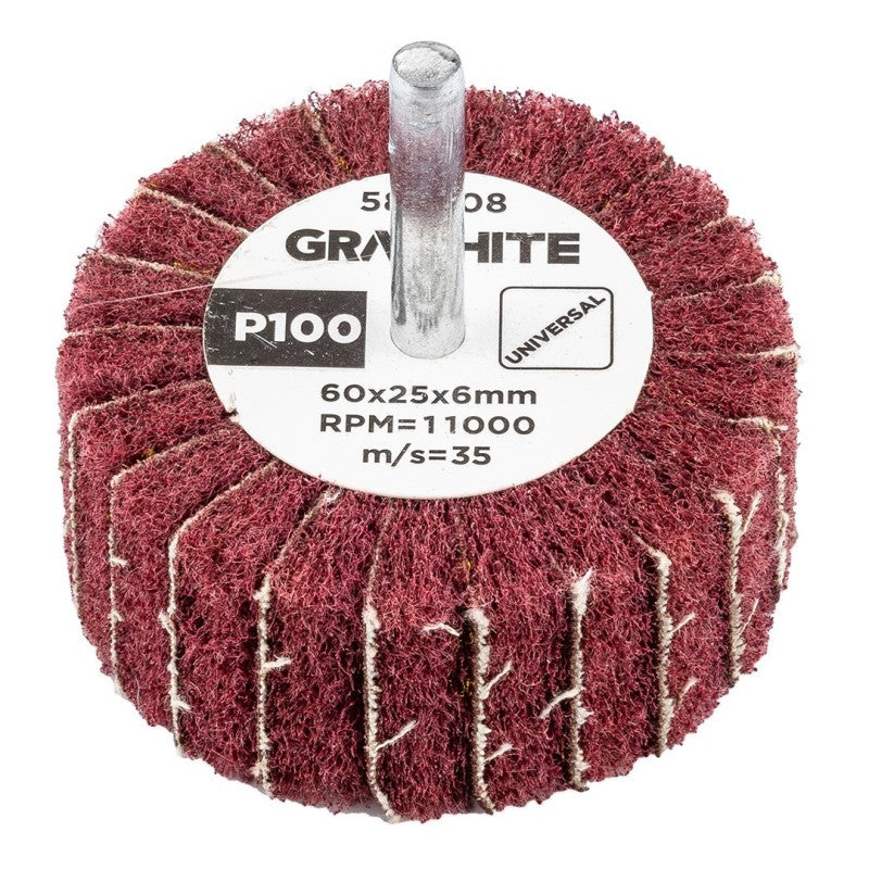 GRAPHITE Flap wheel with abrasive fleece, mounted 60 x 25 x 6 mm, P100 — 58T408