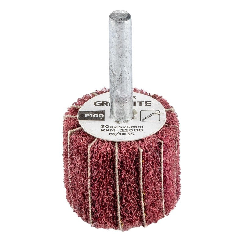GRAPHITE Flap wheel with abrasive fleece, mounted 30 x 25 x 6 mm, P100 — 58T413