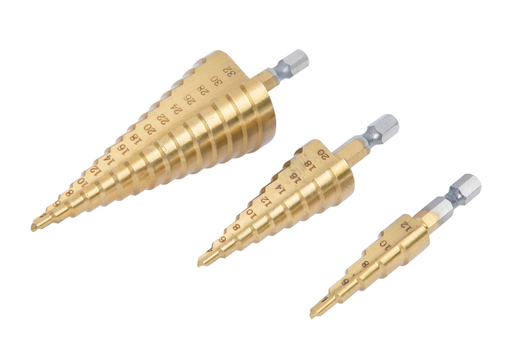 Blue Spot Tools 3 PCE Hex Shank HSS Step Drill Set (1/4" Hex Shank) (4 - 32mm)