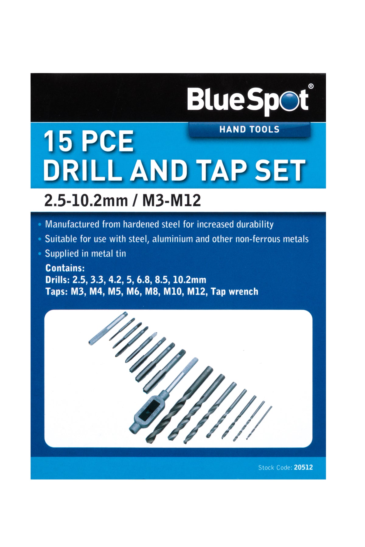 Blue Spot Tools 15 PCE Drill and Tap Set (M3-M12) (2.5-10.2mm)