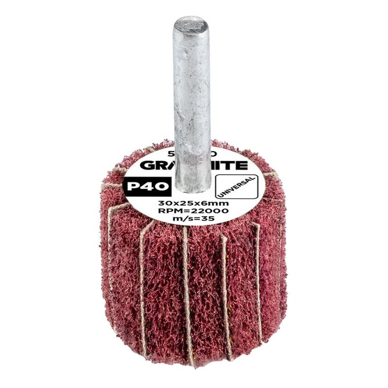 GRAPHITE Flap wheel with abrasive fleece, mounted 30 x 25 x 6 mm, P40 — 58T410