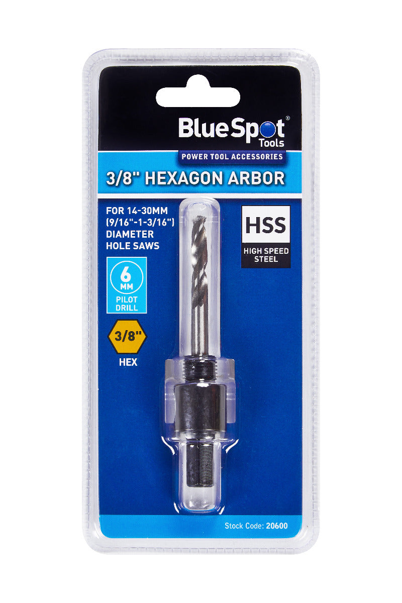 Blue Spot Tools 3/8" Hexagon Arbor For 14-30mm (9/16"-1 3/16") Diameter Hole Saws