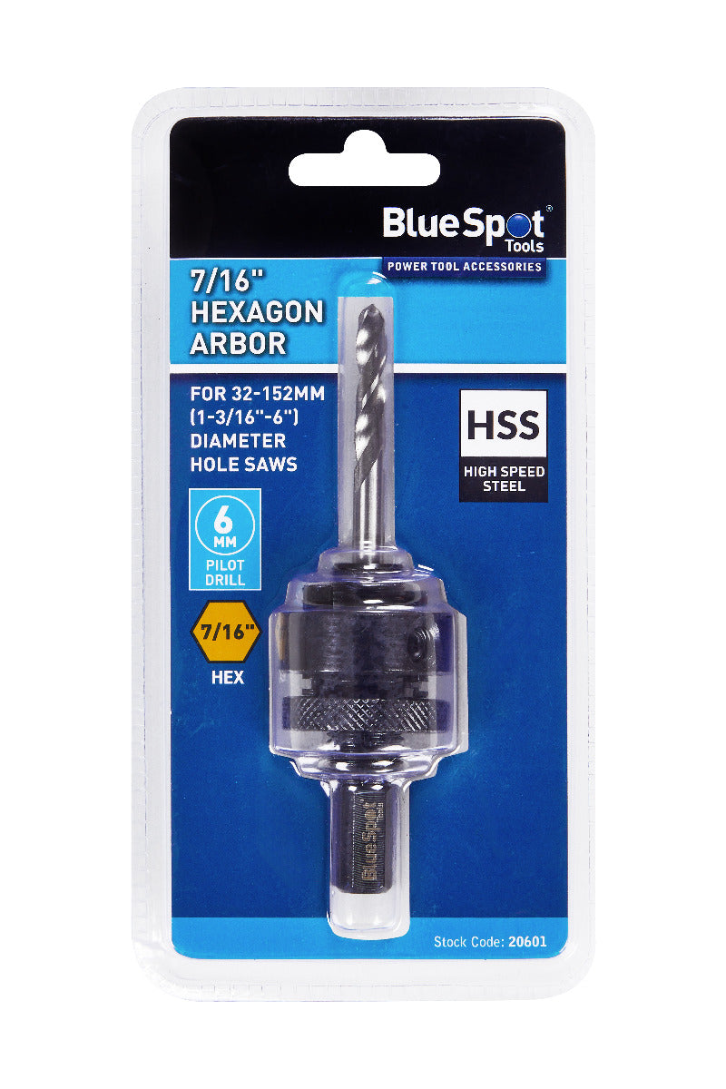 Blue Spot Tools 7/16" Hexagon Arbor For 32-152mm (1 3/16"-6") Diameter Hole Saws
