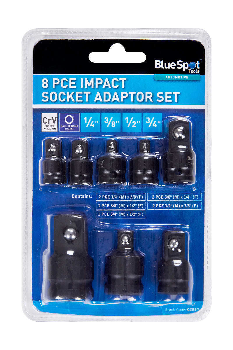 Blue Spot Tools 8 PCE Impact Socket Adaptor Set (1/4"-3/4")