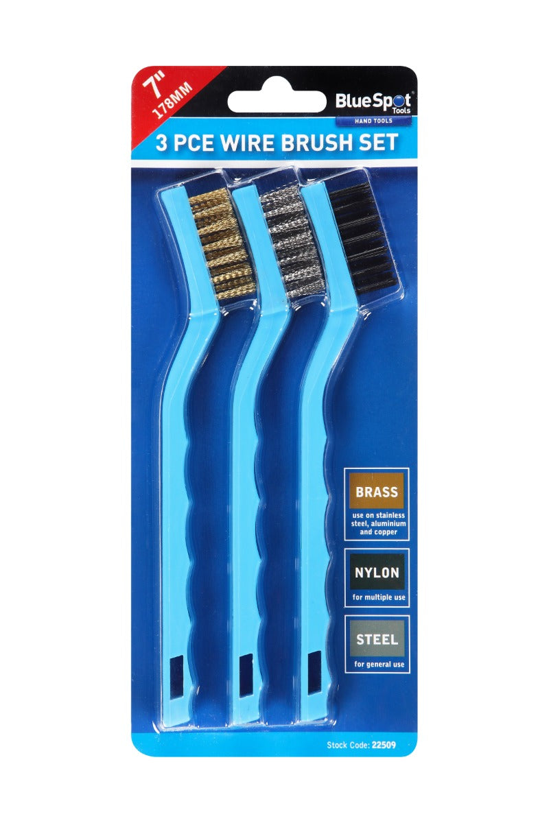BLUE SPOT TOOLS 178MM (7") 3PCE MINI WIRE BRUSH SET