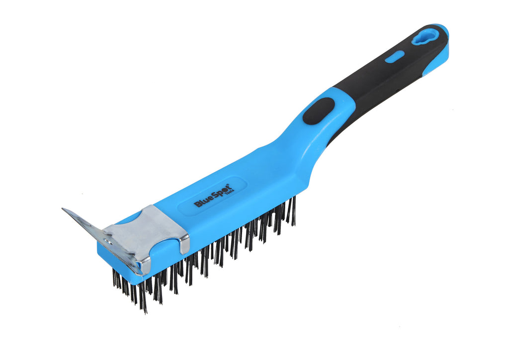 Blue Spot Tools Heavy Duty 4 Row Soft Grip Wire Brush With Scraper