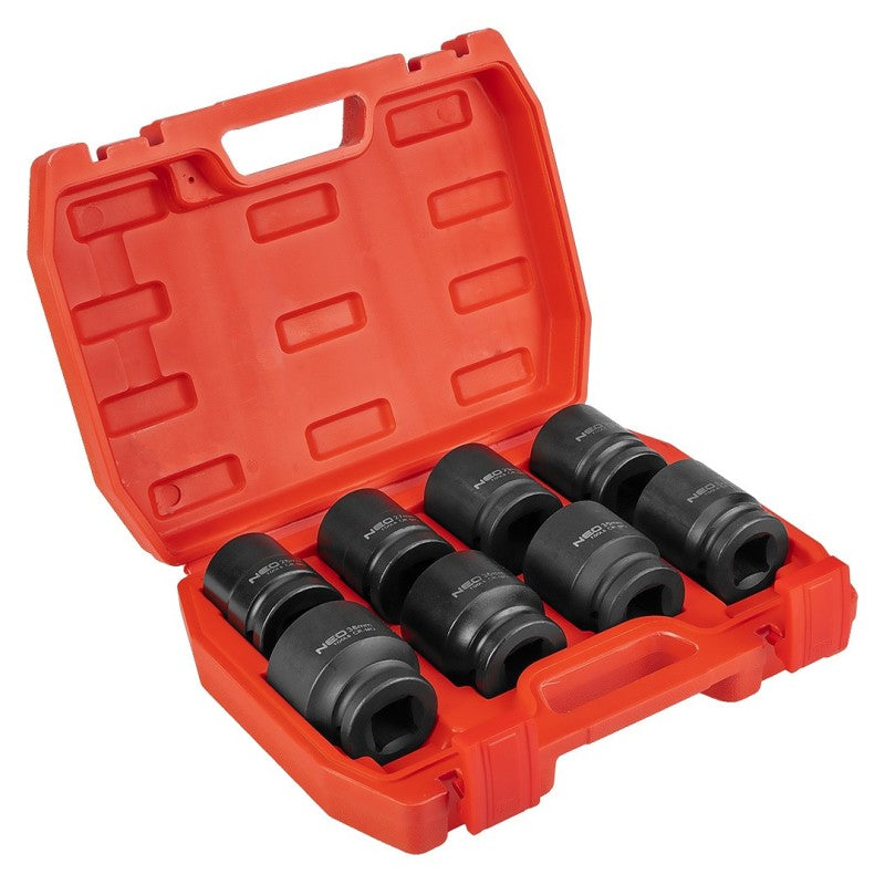 NEO TOOLS Impact socket 3/4", set 8 pcs, sizes: 26, 27, 29, 30, 32, 35, 36, 38 mm — 12-115