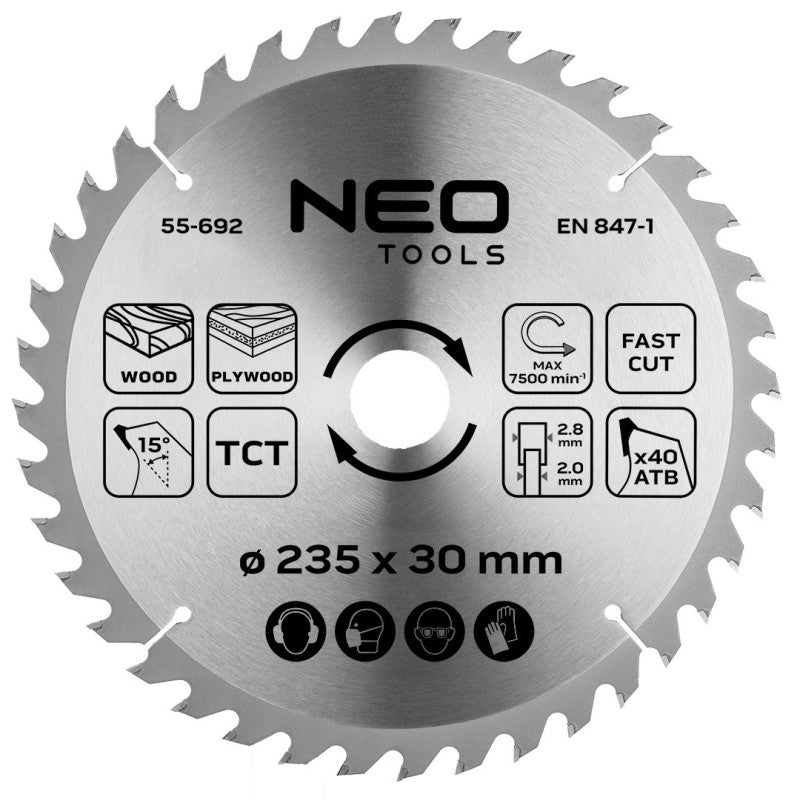 NEO TOOLS Saw blade, widia, 235 x 30 mm, 40 teeth — 55-692