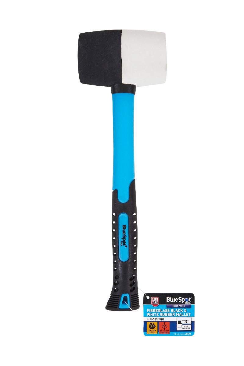 Blue Spot Tools 16oz (450g) Fibreglass Black and White Rubber Mallet