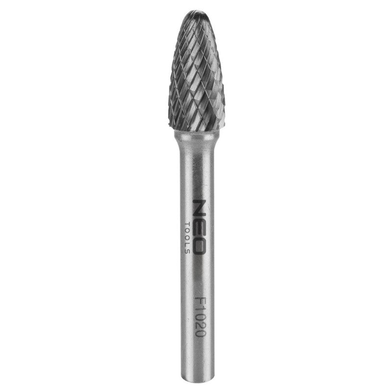 NEO TOOLS HM metal milling cutter, type F (pointed rounded), 10 x 20 mm, shank 6 x 45 mm — 55-371