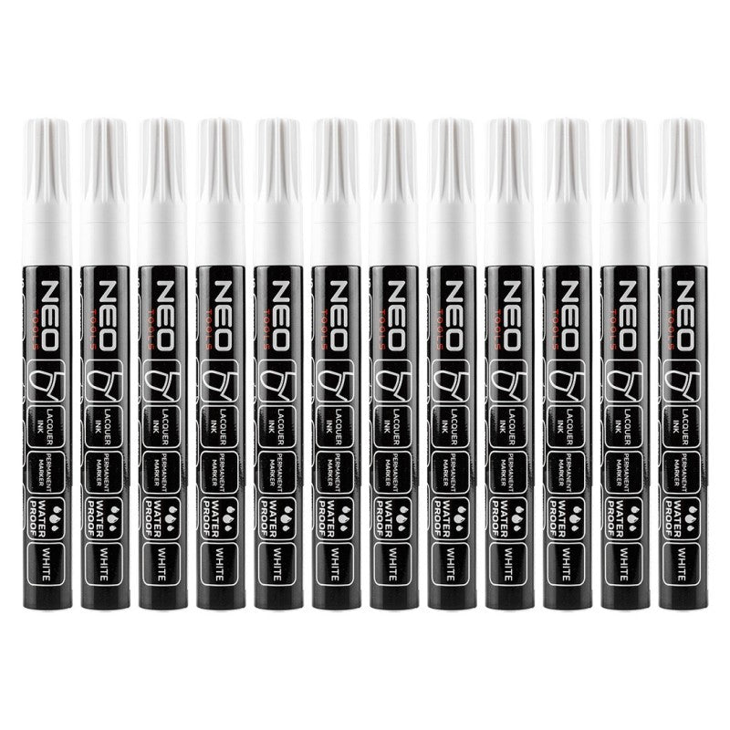 NEO TOOLS Construction marker, white, permanent, waterproof, lacquer, aluminium, multiples of 12 pcs — 13-865