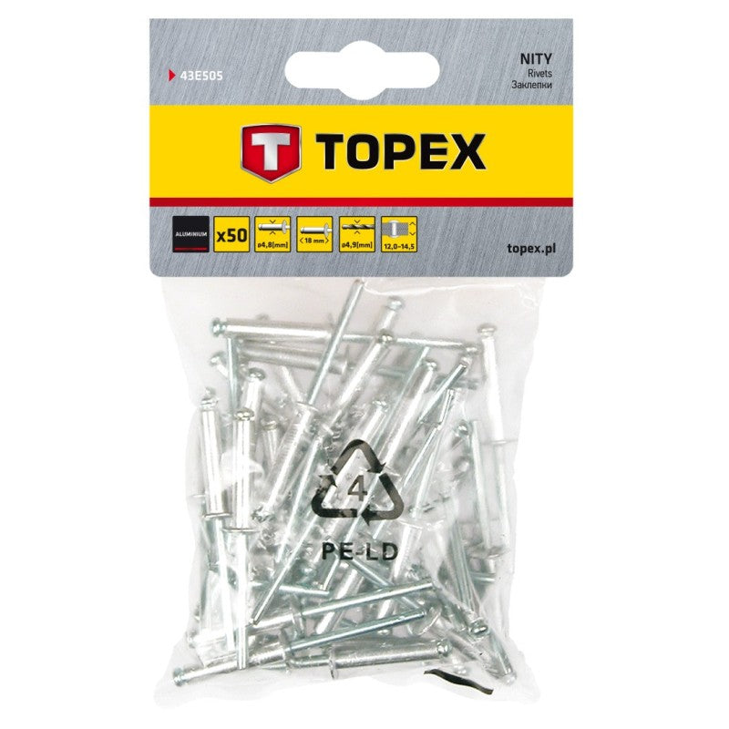 TOPEX Aluminium rivets 4.8 x 18 mm, 50 pcs — 43E505