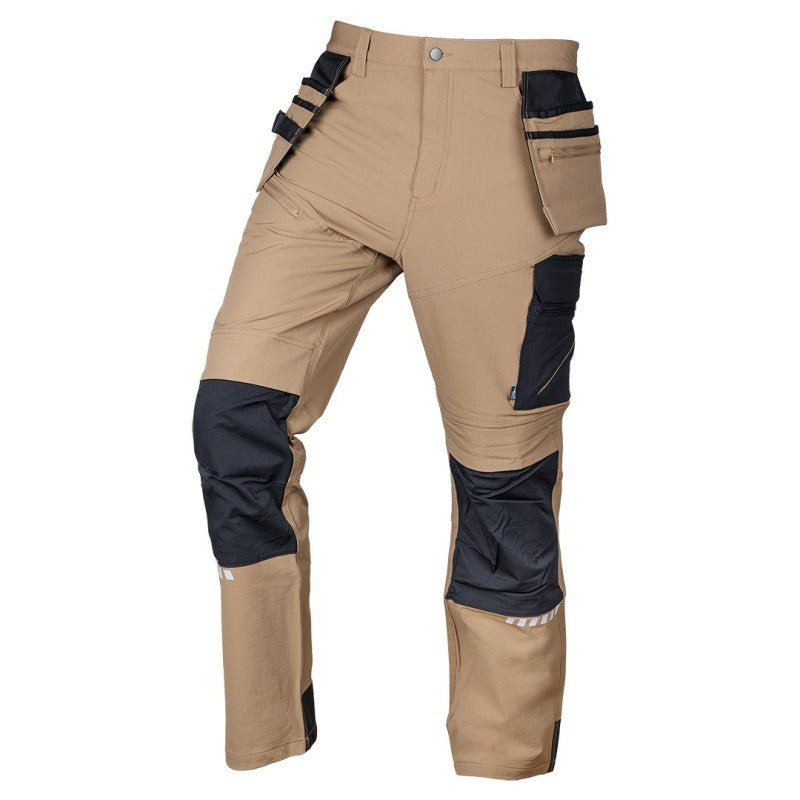 NEO TOOLS Mix&Match work trousers, 4 way stretch, with holsters, Cordura, beige and black, size XS — 81-296-2-XS