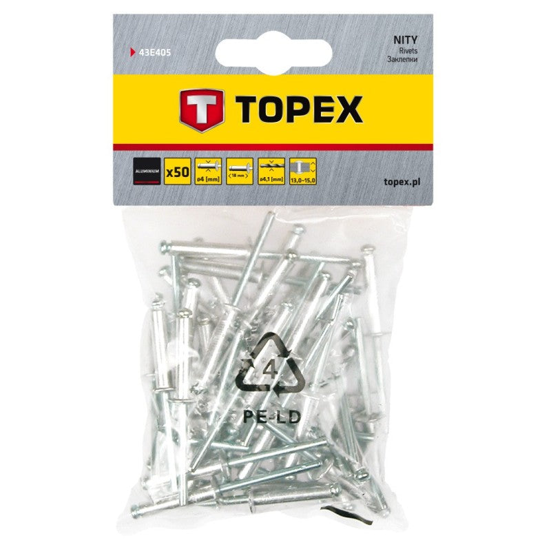 TOPEX Aluminium rivets 4.0 x 18 mm, 50 pcs — 43E405
