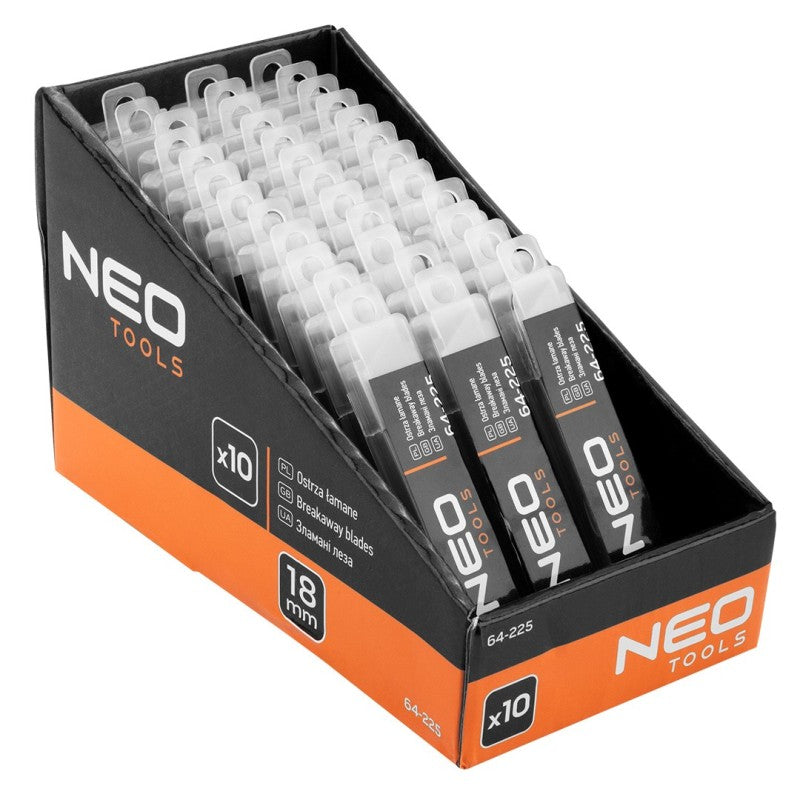 NEO TOOLS 18mm breakaway blades, 10 pieces in case, multiples of 36. — 64-225