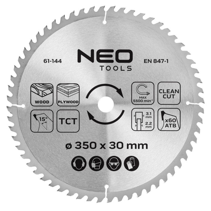 NEO TOOLS Saw blade, widia, 350 x 30 mm, 60 teeth — 61-144