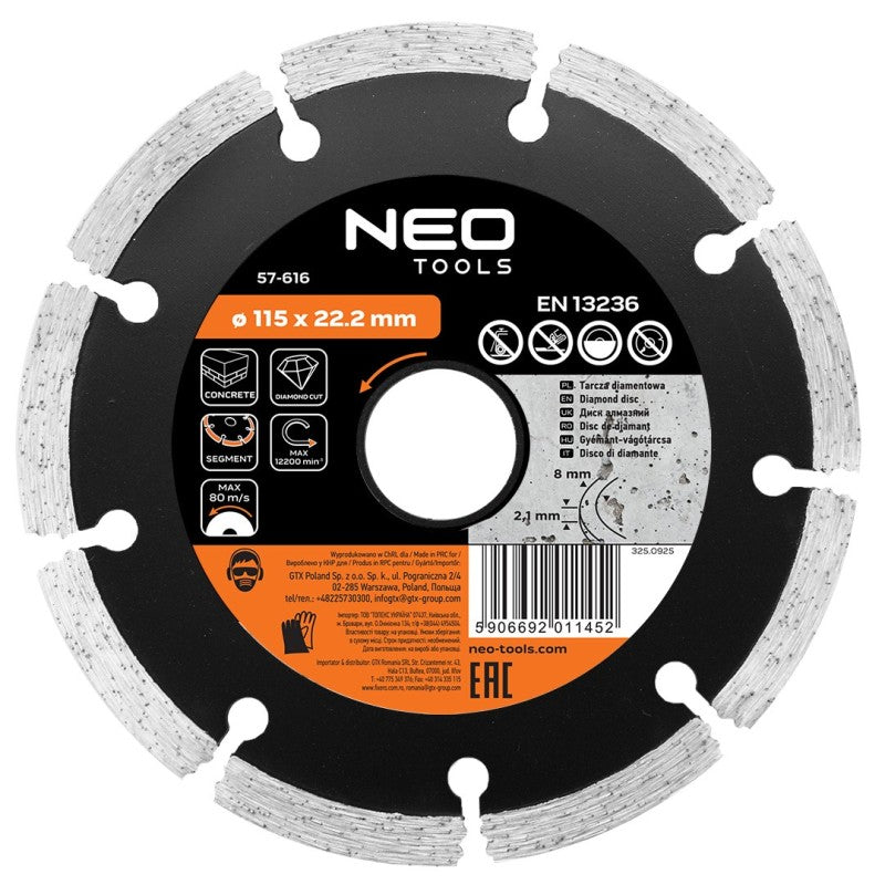 NEO TOOLS Diamond disc 115 x 22.2 mm, segmented — 57-616