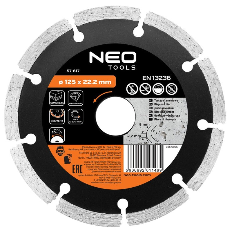 NEO TOOLS Diamond blade 125 x 22.2 mm, segmented — 57-617