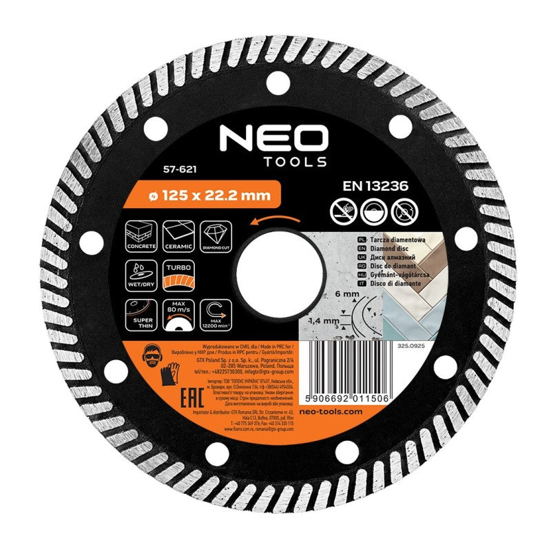 NEO TOOLS Diamond blade 125 x 22.2 mm, turbo super thin — 57-621
