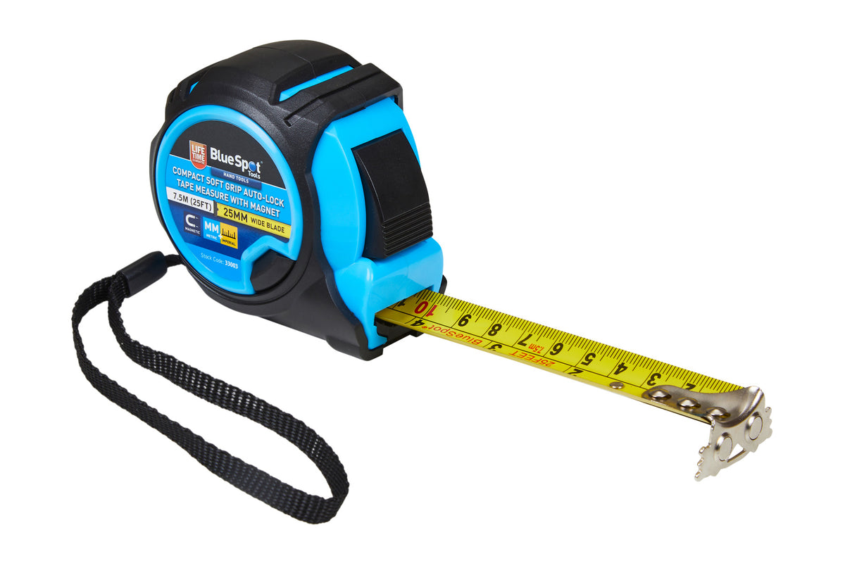 Blue Spot Tools 7.5M (25FT) Compact Soft Grip Self-Lock Tape Measure With Magnet