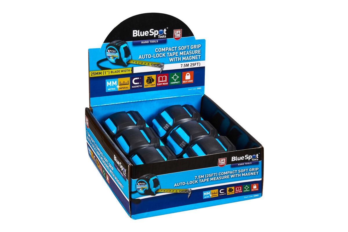 Blue Spot Tools 7.5M (25FT) Compact Soft Grip Self-Lock Tape Measure With Magnet