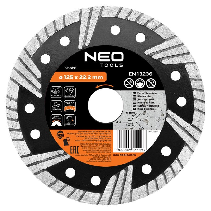 NEO TOOLS Diamond disc 125 x 22.2 mm, turbo — 57-626