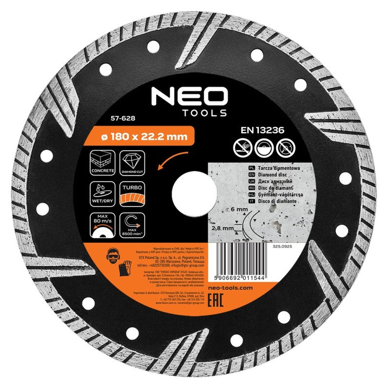 NEO TOOLS Diamond blade 180 x 22.2 mm, turbo — 57-628