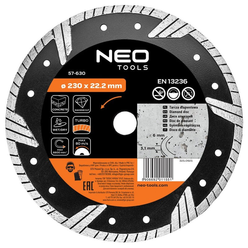 NEO TOOLS Diamond blade 230 x 22.2 mm, turbo — 57-630