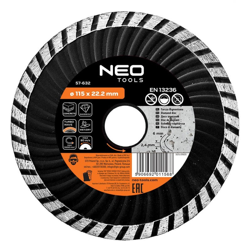 NEO TOOLS Diamond blade 115 x 22.2 mm, turbo wave — 57-632