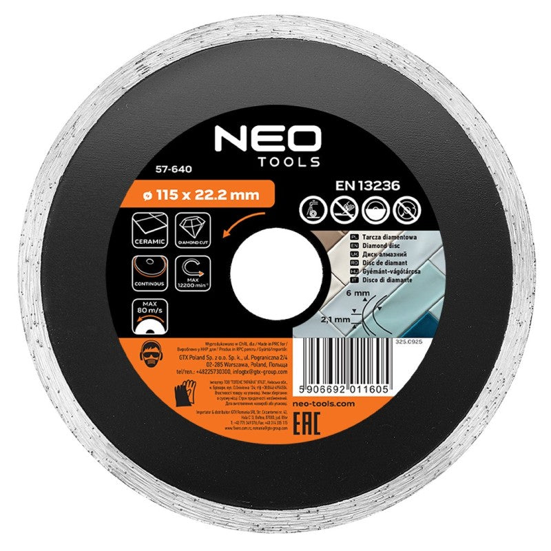 NEO TOOLS Diamond disc 115 x 22.2 mm, full — 57-640