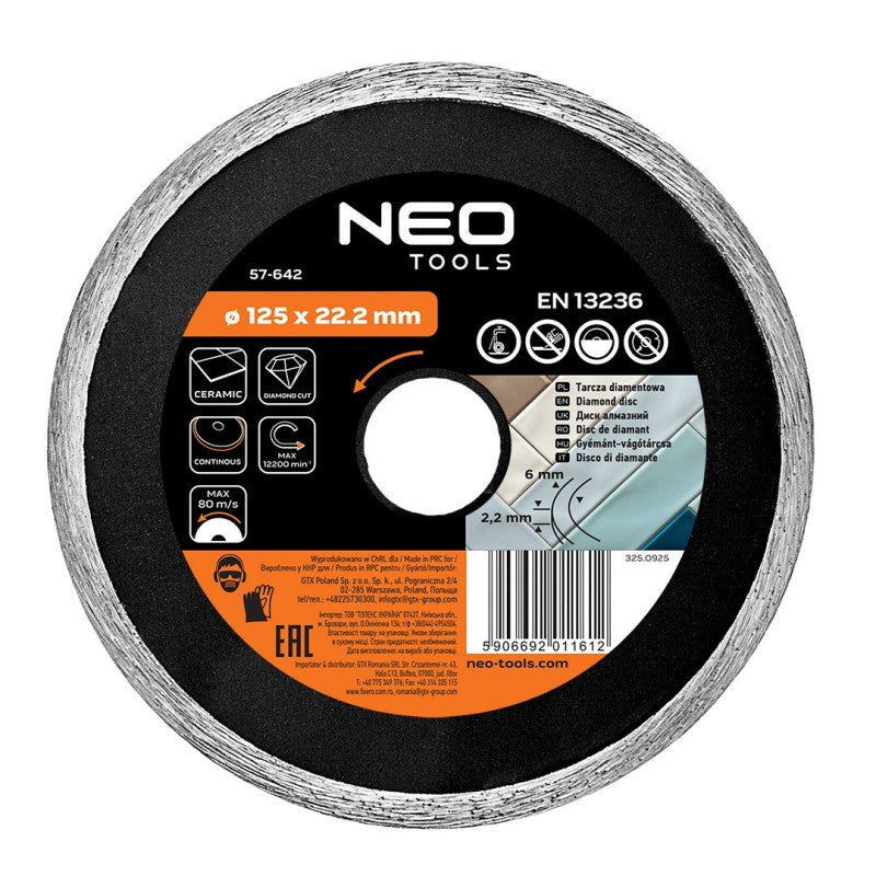 NEO TOOLS Diamond blade 125 x 22.2 mm, solid — 57-642