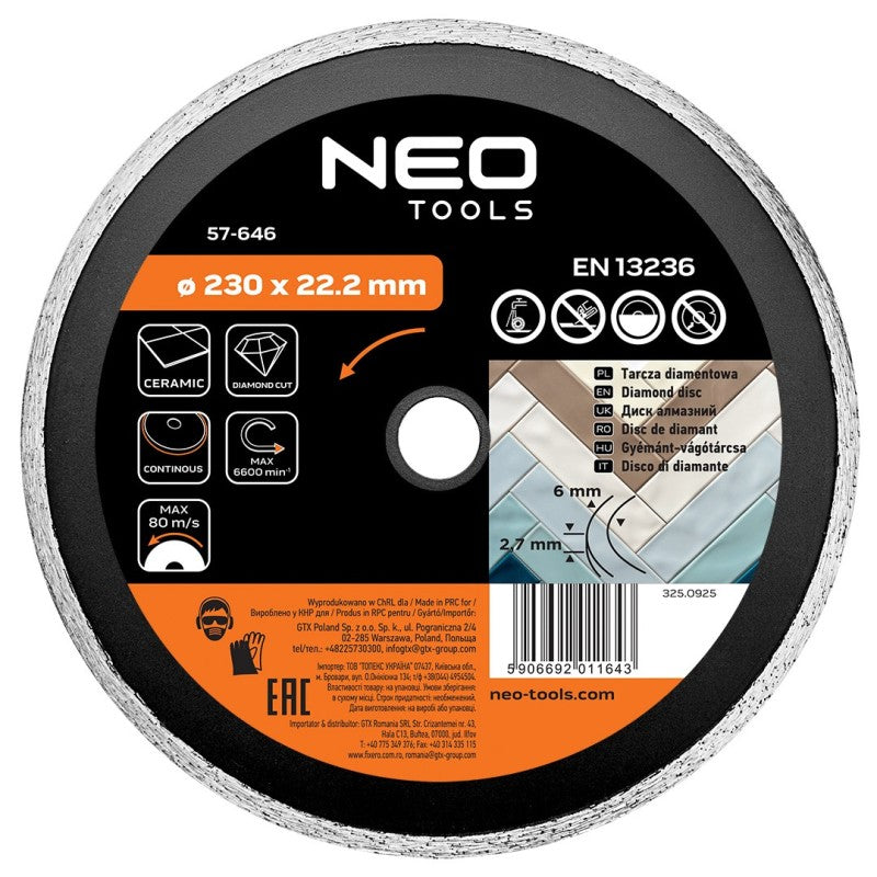 NEO TOOLS Diamond blade 230 x 22.2 mm, solid — 57-646