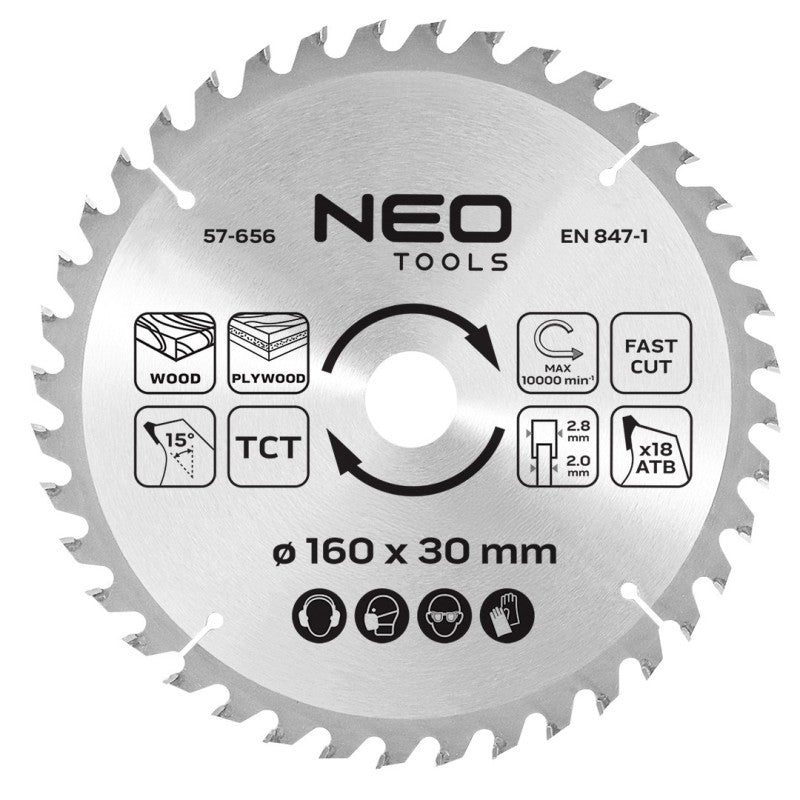 NEO TOOLS Saw blade, widia, 160 x 30 mm, 18 teeth — 57-656