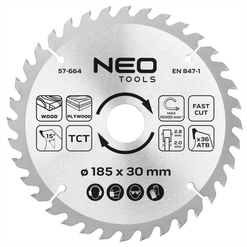 NEO TOOLS Saw blade, widia, 185 x 30 mm, 36 teeth — 57-664