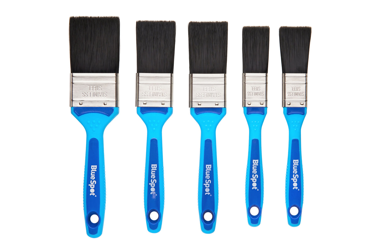 Blue Spot Tools 5 PCE Synthetic Paint Brush Set with Soft Grip Handle (2 PCE 1", 2 PCE 1 1/2", 1 PCE 2")
