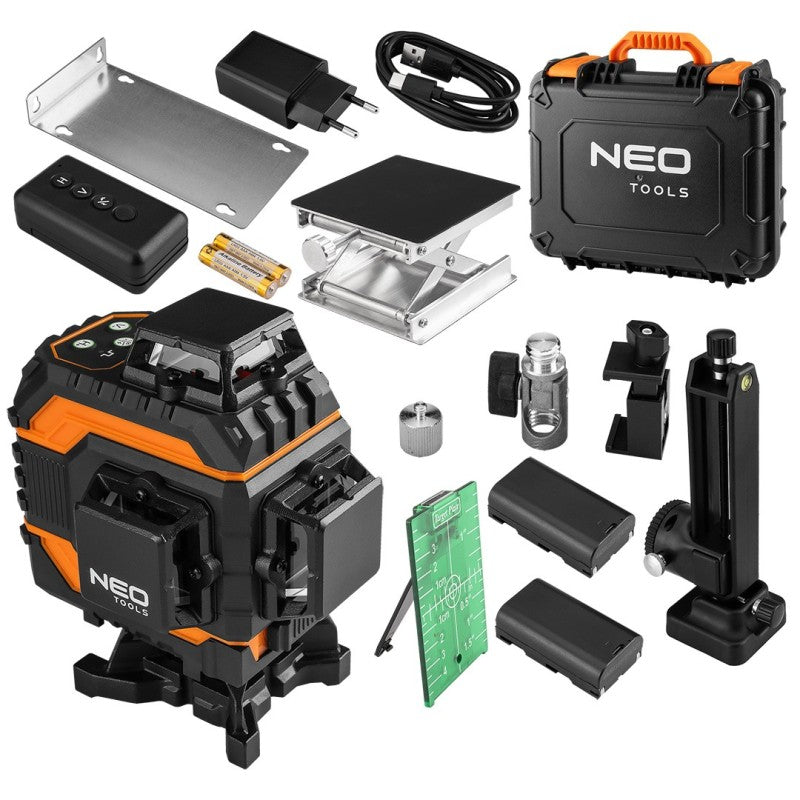 NEO TOOLS 3D laser, 16 lines, green, carrying case, target plate, magnetic holder, charger — 75-141