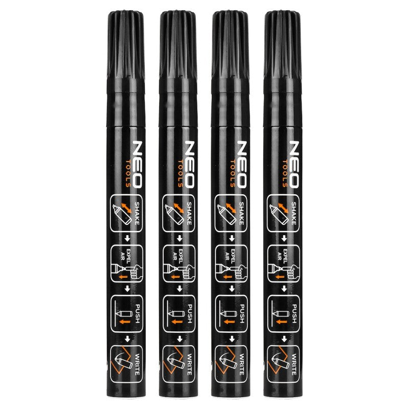 NEO TOOLS Construction marker thick, black, permanent, waterproof, lacquer, aluminium, 4 pcs — 13-850
