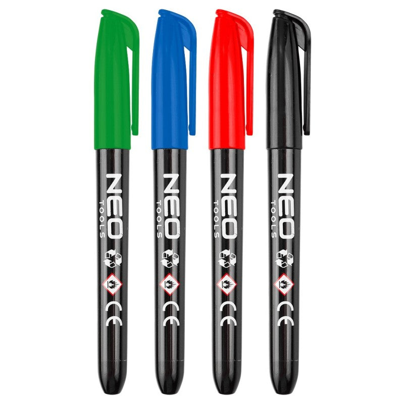 NEO TOOLS Construction marker, 4 colours, permanent, waterproof, oil-based, 4 pieces — 13-857