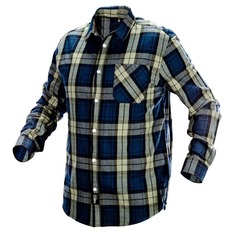 NEO TOOLS Flannel men shirt, dark blue-olive-black, size L — 81-541-L