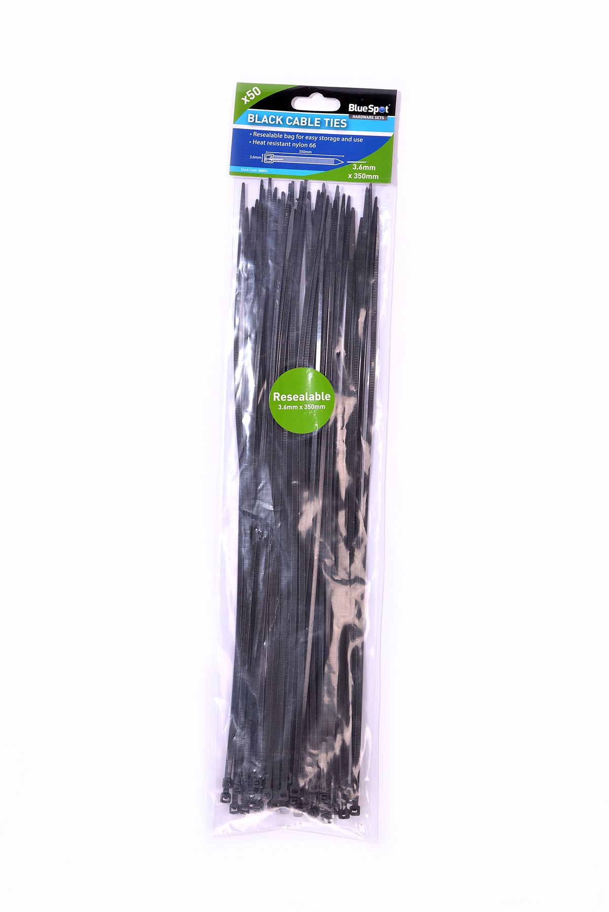 Blue Spot Tools 50 PCE 3.6mm x 350mm Black Cable Ties