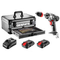 GRAPHITE Energy+ kit in aluminium case: 18V 10mm drill/driver, 2x2Ah battery pack, 109 accessories — 58G022-PS15