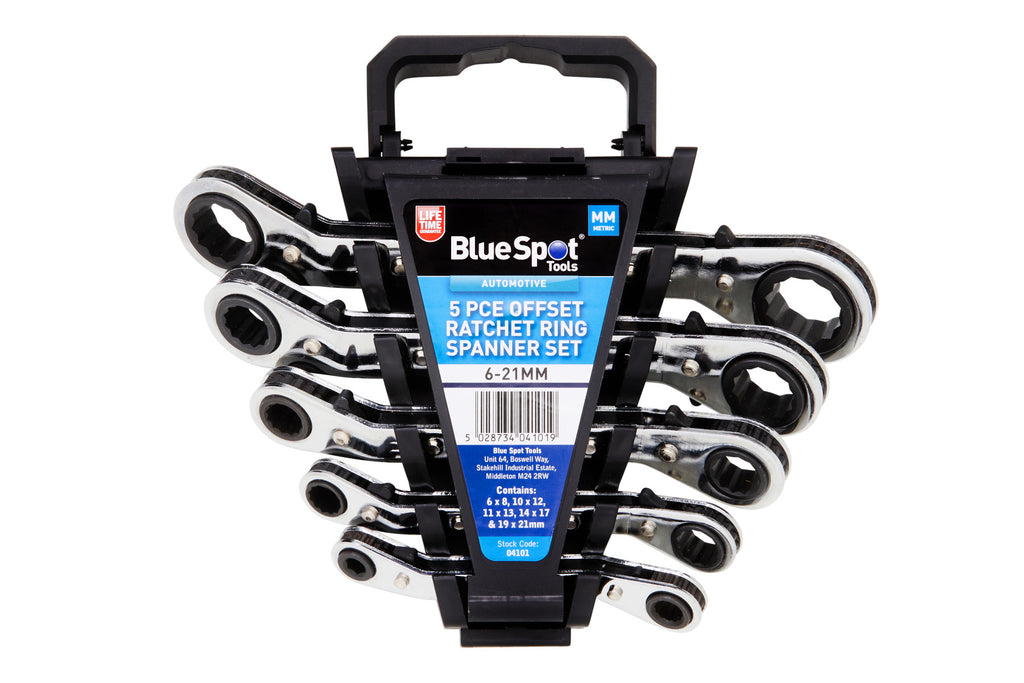 Blue Spot Tools 5 PCE Offset Ratchet Ring Spanner Set (6-21mm)