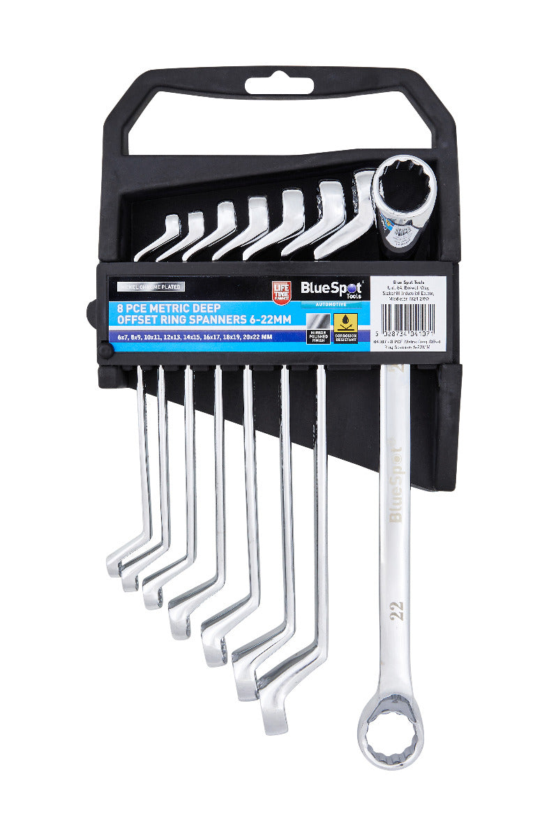 Blue Spot Tools 8 PCE Metric Deep Offset Ring Spanners (6-22MM)