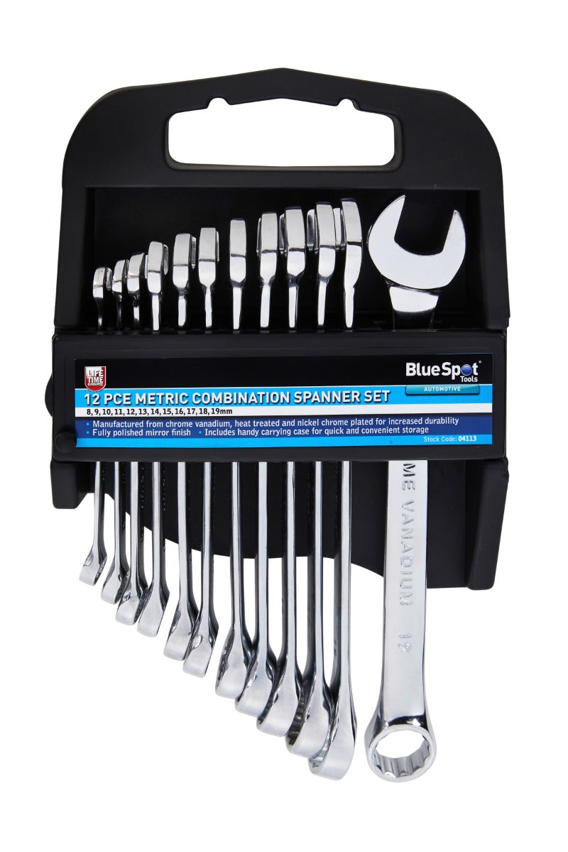Blue Spot Tools 12 PCE Metric Combination Spanner Set (8-19mm)