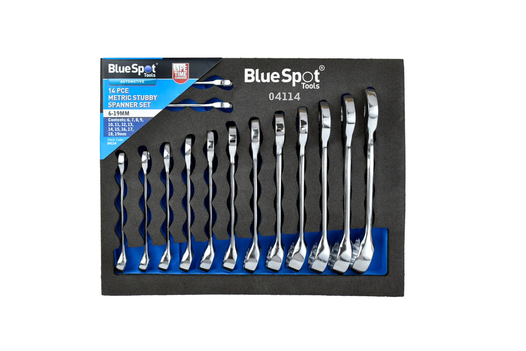 Blue Spot Tools 14 PCE Metric Stubby Spanner Set In EVA Foam (6-19mm)