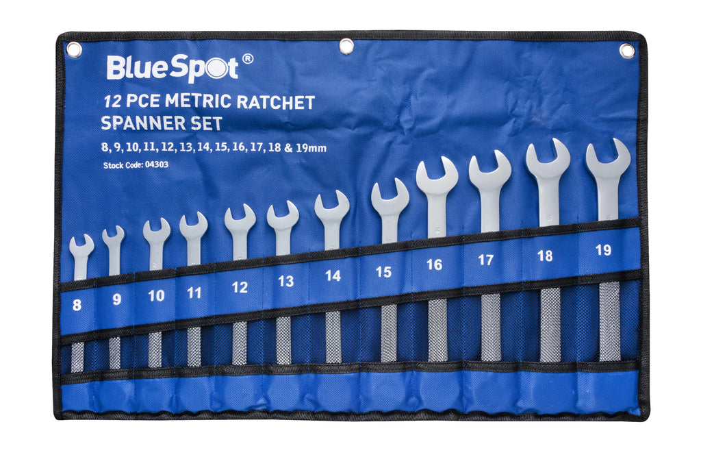 Blue Spot Tools 12 PCE Metric Ratchet Spanner Set (8-19mm)
