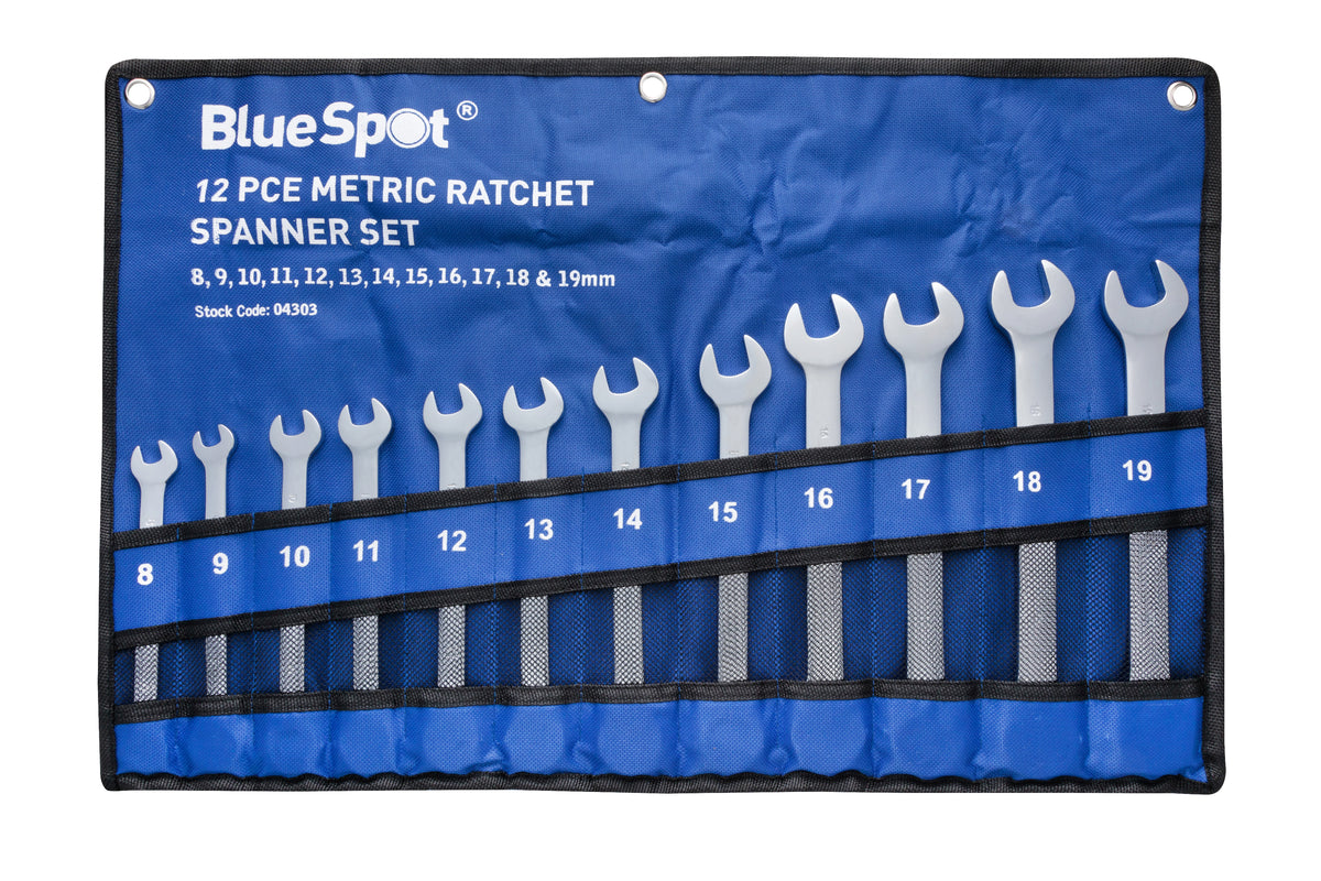 Blue Spot Tools 12 PCE Metric Ratchet Spanner Set (8-19mm)